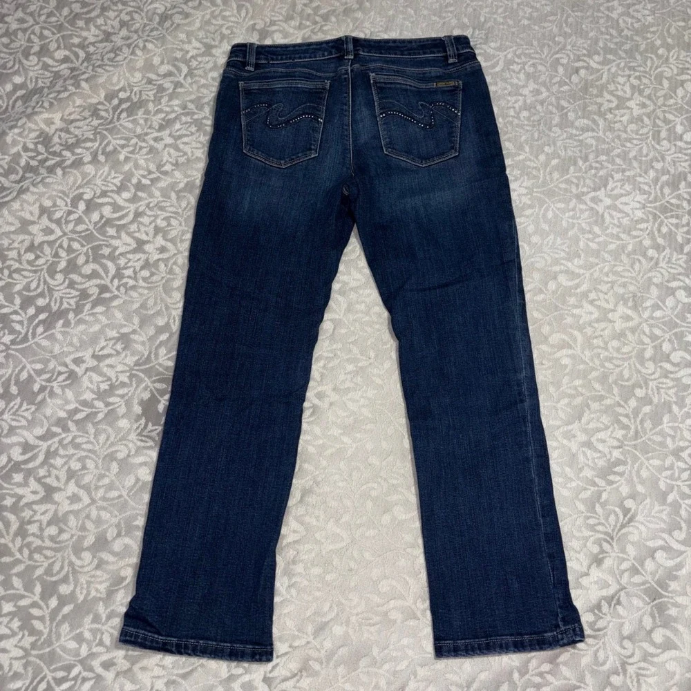 White House Black Market Crop Leg Jeans Dark Wash Rhinestone Pocket Womens 8